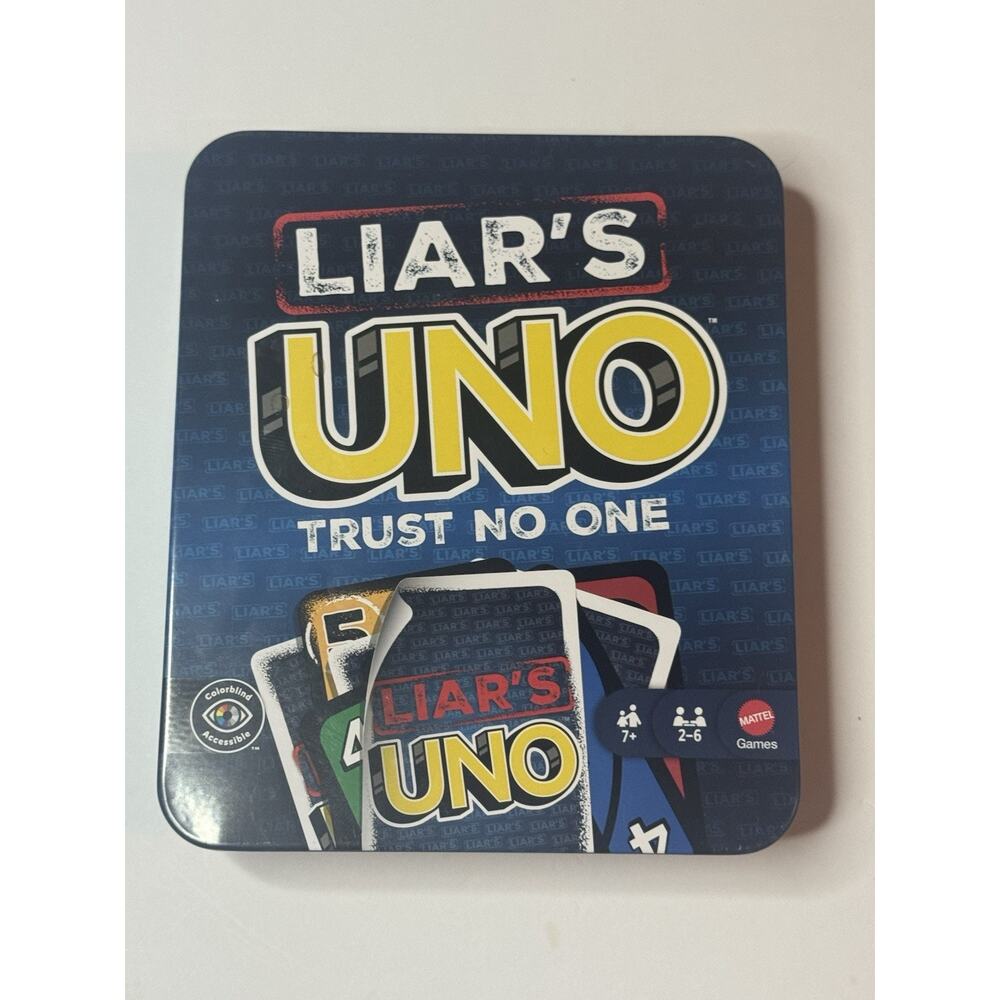 Mattel Liar’s UNO Card Game Tin Complete Family Party Bluffing Game